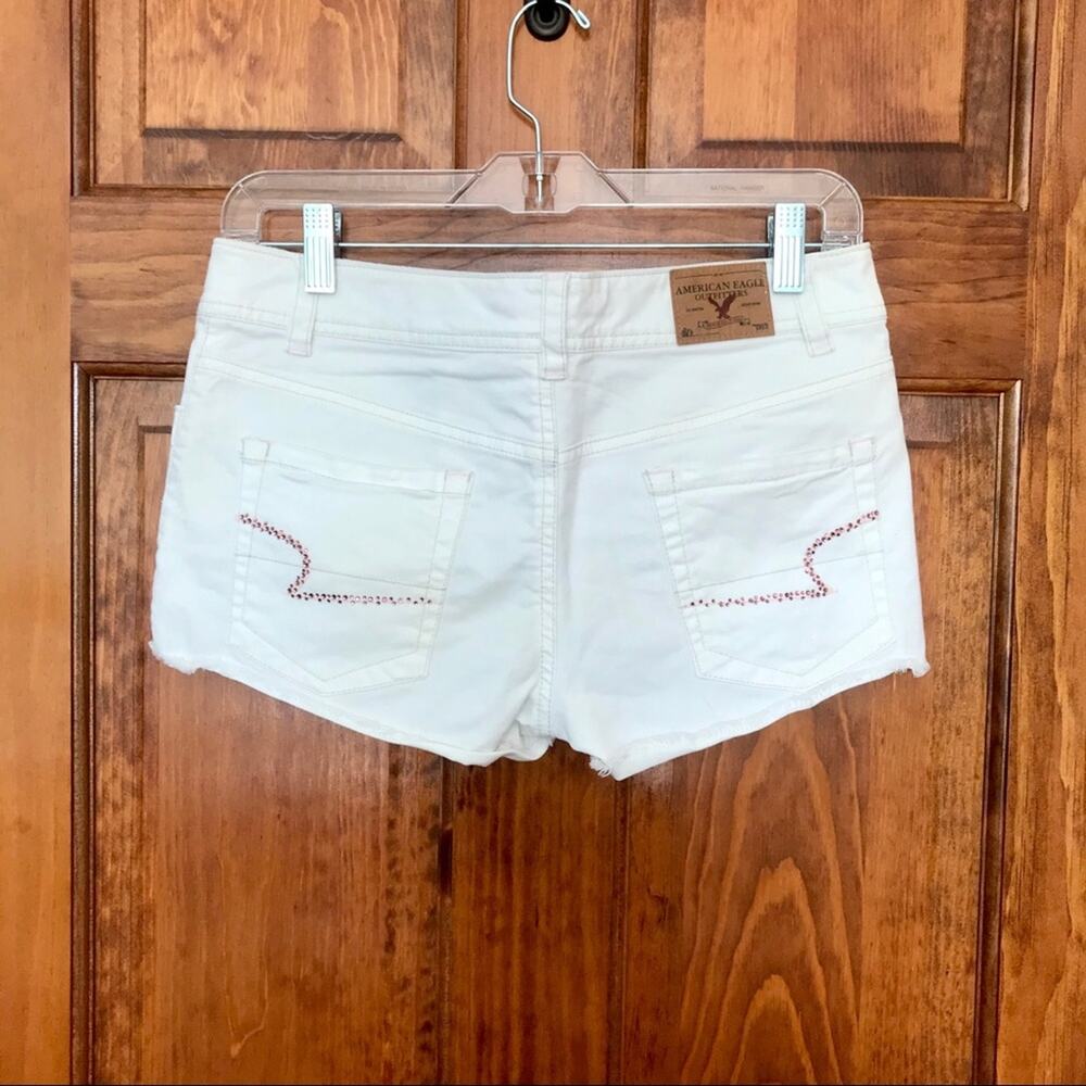 American Eagle Outfitters White Denim Jean Shorts with Red Stitch Detail